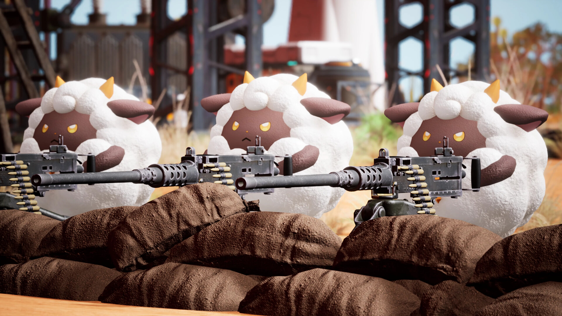 Lamballs defending a Palworld base