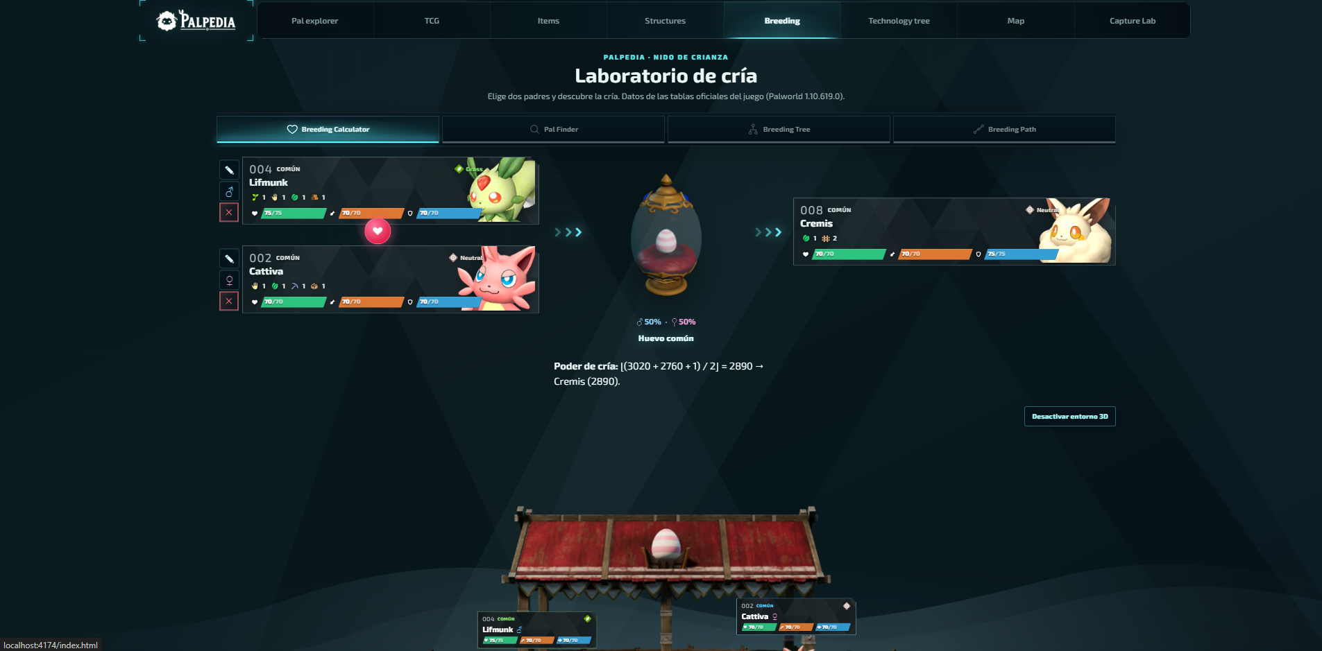 Palpedia Palworld breeding calculator interface